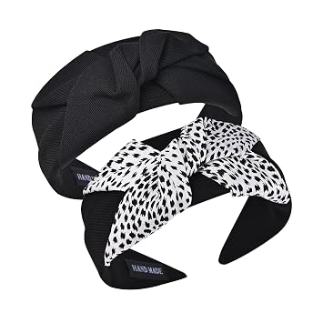 2-Piece Leopard Print Knotted Headbands for Women Girls, Fashion Cute Head Bands for Womens Hair, Cloth Soft Hair Band Hair Accessories Black