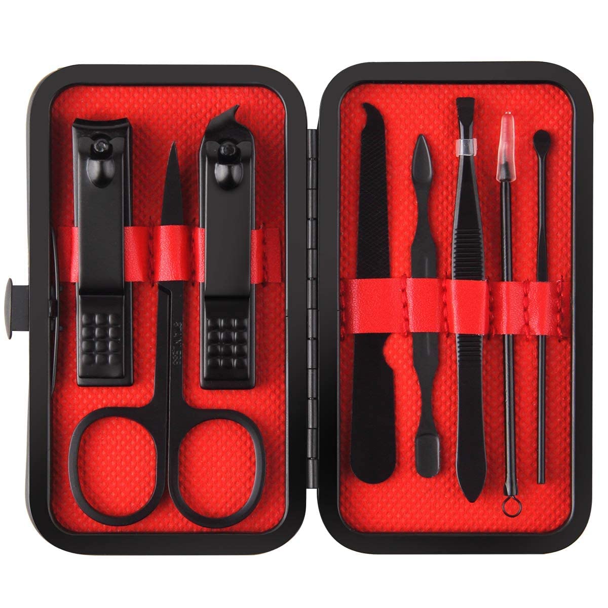 8 in 1 Nail Clipper Kit Manicure Set Pedicure Set Grooming Kit Eyebrow Scissors Tool with Leather Bag (Black)-image-13