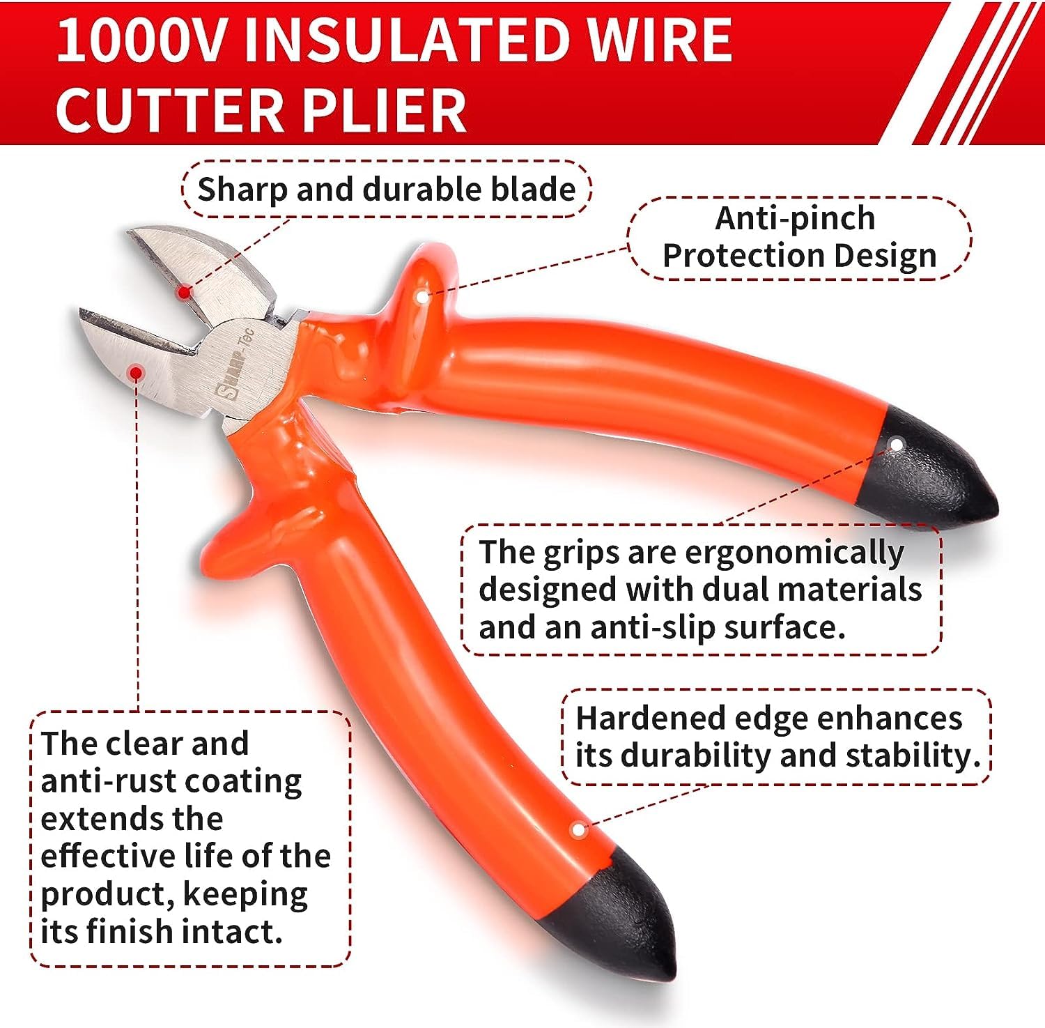 Sharp-tec 1000V Wire Cutters, 200mm Side Cutters Electrical with Anti-Slip Handle - Image 3