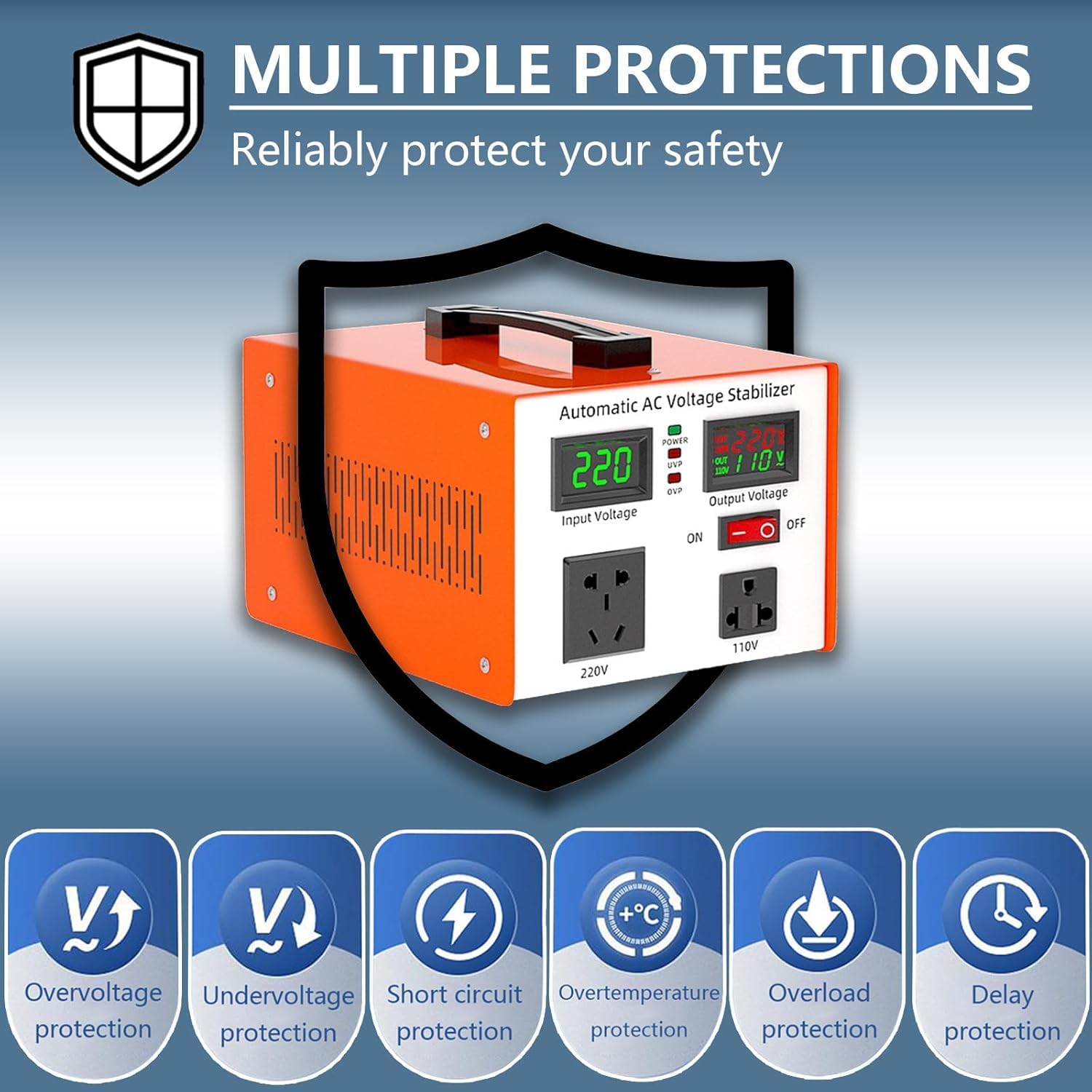 Estabilizador Regulador de Tensión Automático con 6 Protecciones y Pantalla LED, Entrada CA 90V-250V Salida 110V/220V, para Electrodomésticos - Acondicionador Fiable,220V,6000W