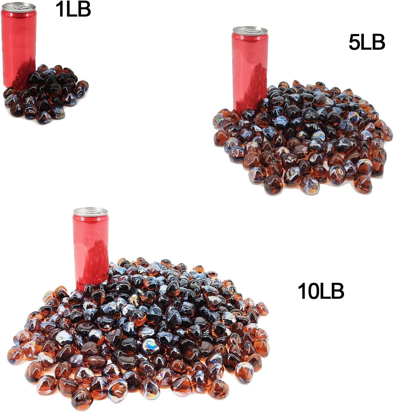 19 Pound Fire Glass Diamonds for Fire Pit 1/2 inch Tempered Glass Rocks Amber