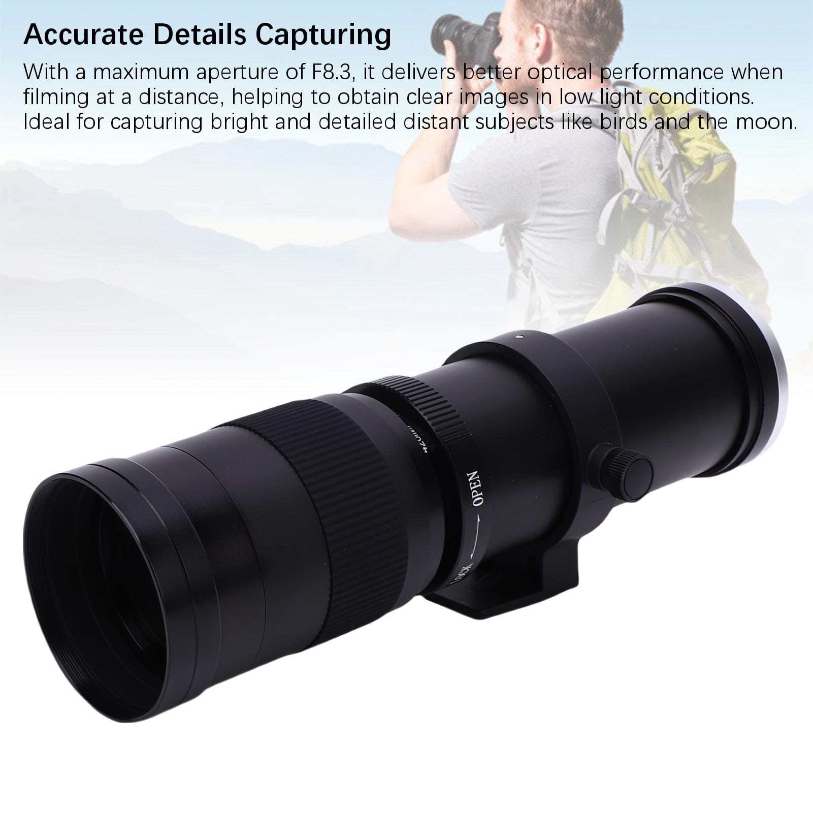 Zunate 420-800 Mm F8.3 Teleobiektyw Zoom, Obiektyw Manualny Aparatu Ogniskowania dla Kamer DSLR EF/EF (BLACK)