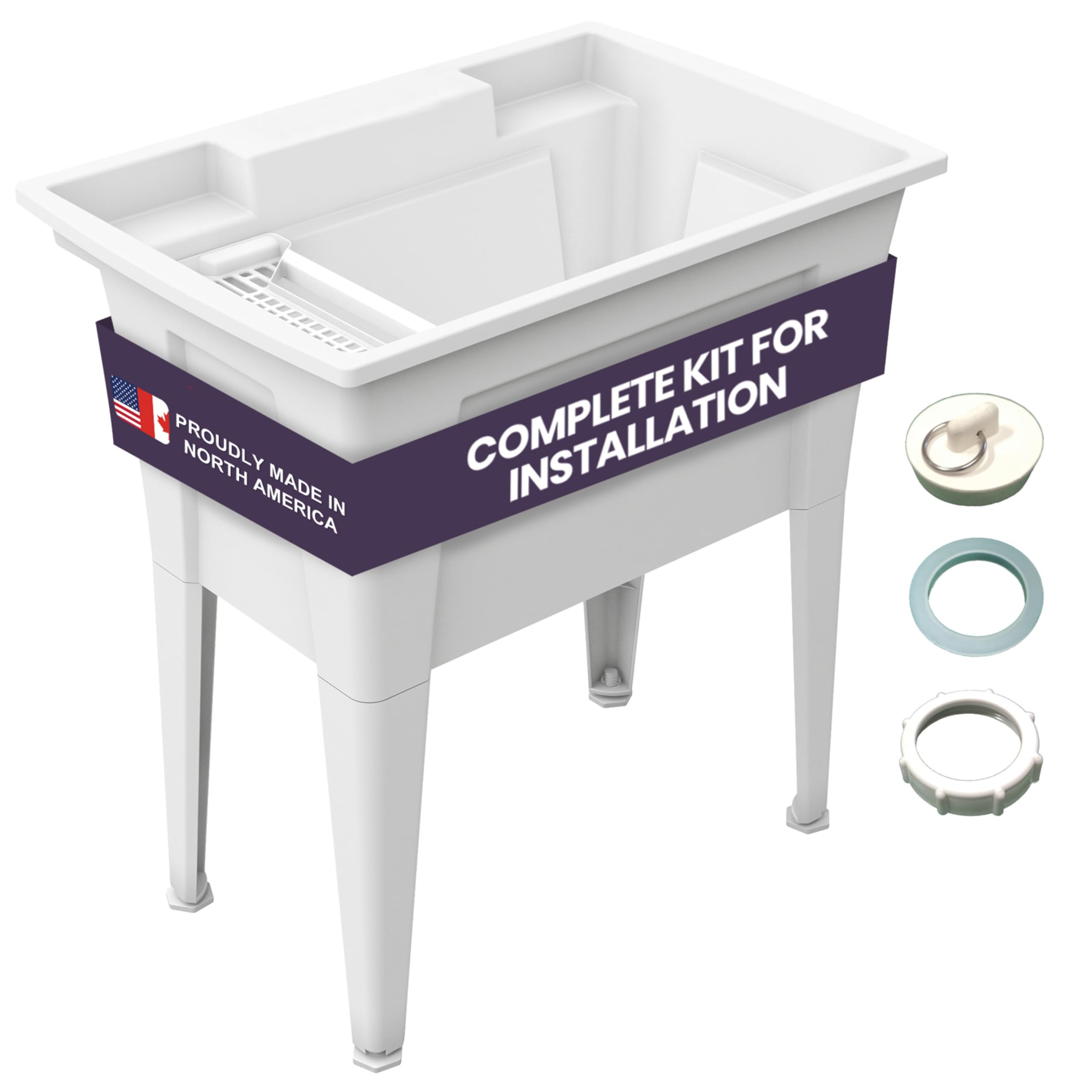32” Utility Sinks for Laundry Room, Garage, Garden, Basement – Indoor and Outdoor Polypropylene Basement Wash Tub - No Faucet Included (White)