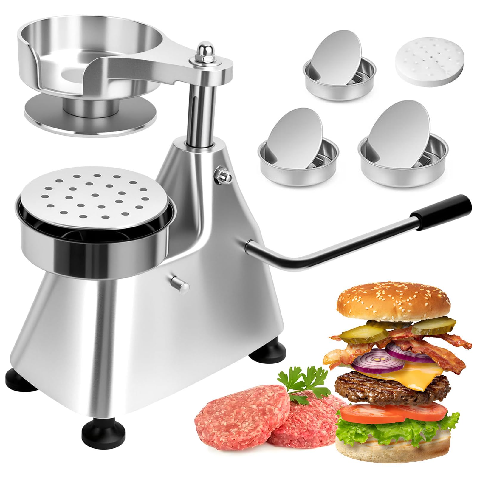 YXYLJOZ Commercial Burger Patty Maker, Stainless Steel Heavy-Duty Meat Forming Processor with Patty Papers, for Efficient Hamburger Preparation