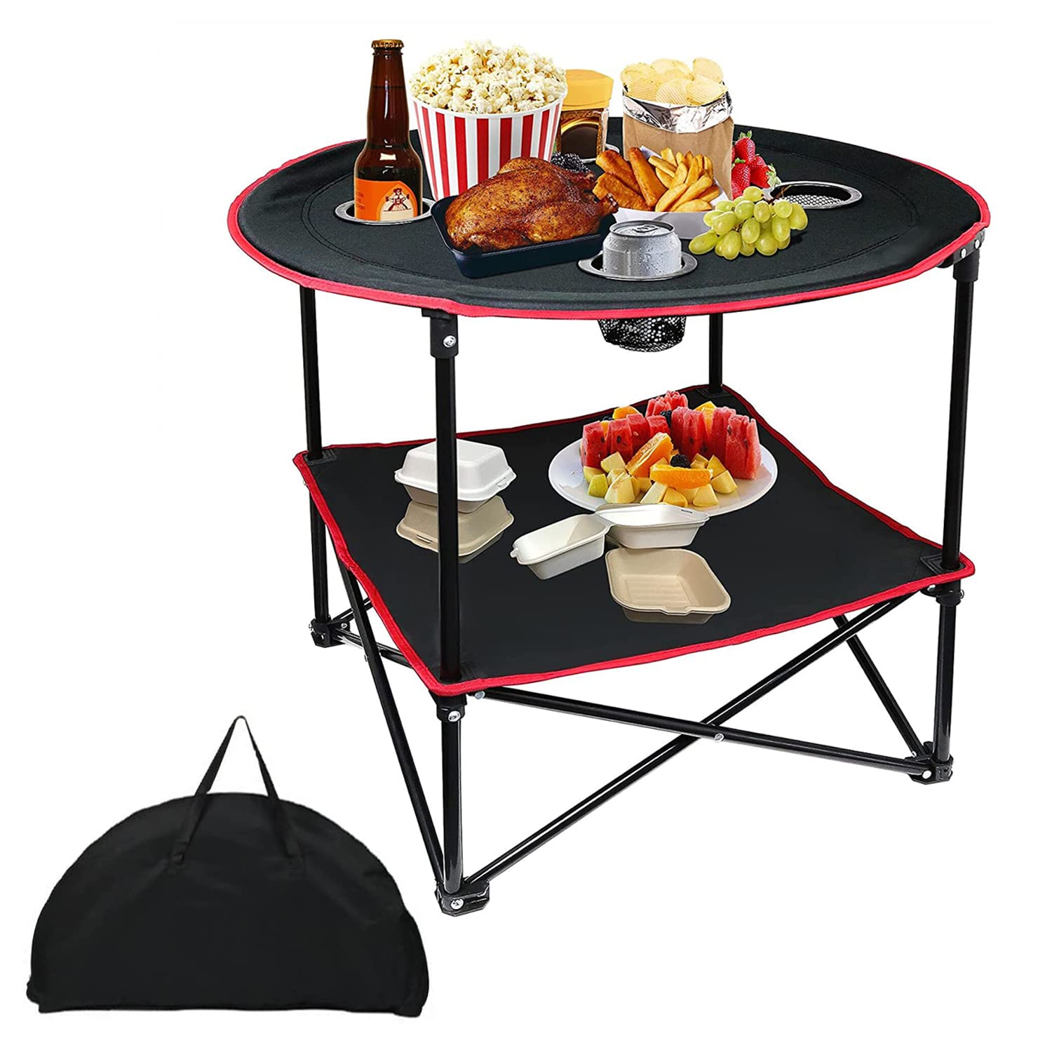 TOMVAESPortable Picnic Tables,Folding Beach Table,Portable Camping Table,That Fold Up Lightweight Canvas Large Table with 4 Cup Holders and Carry Bag, for Beach/Lawn/Travel