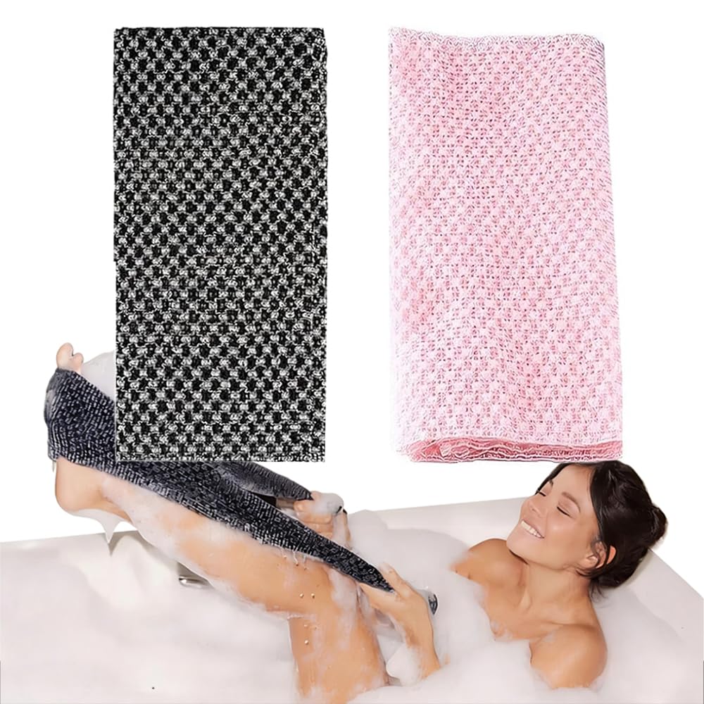 Vantyx Serviette 2 PCS Exfoliating Shower Towel, Long Body Washcloth for Smooth Skin, Daily Cleansing Cloth Suitable for Men and Women