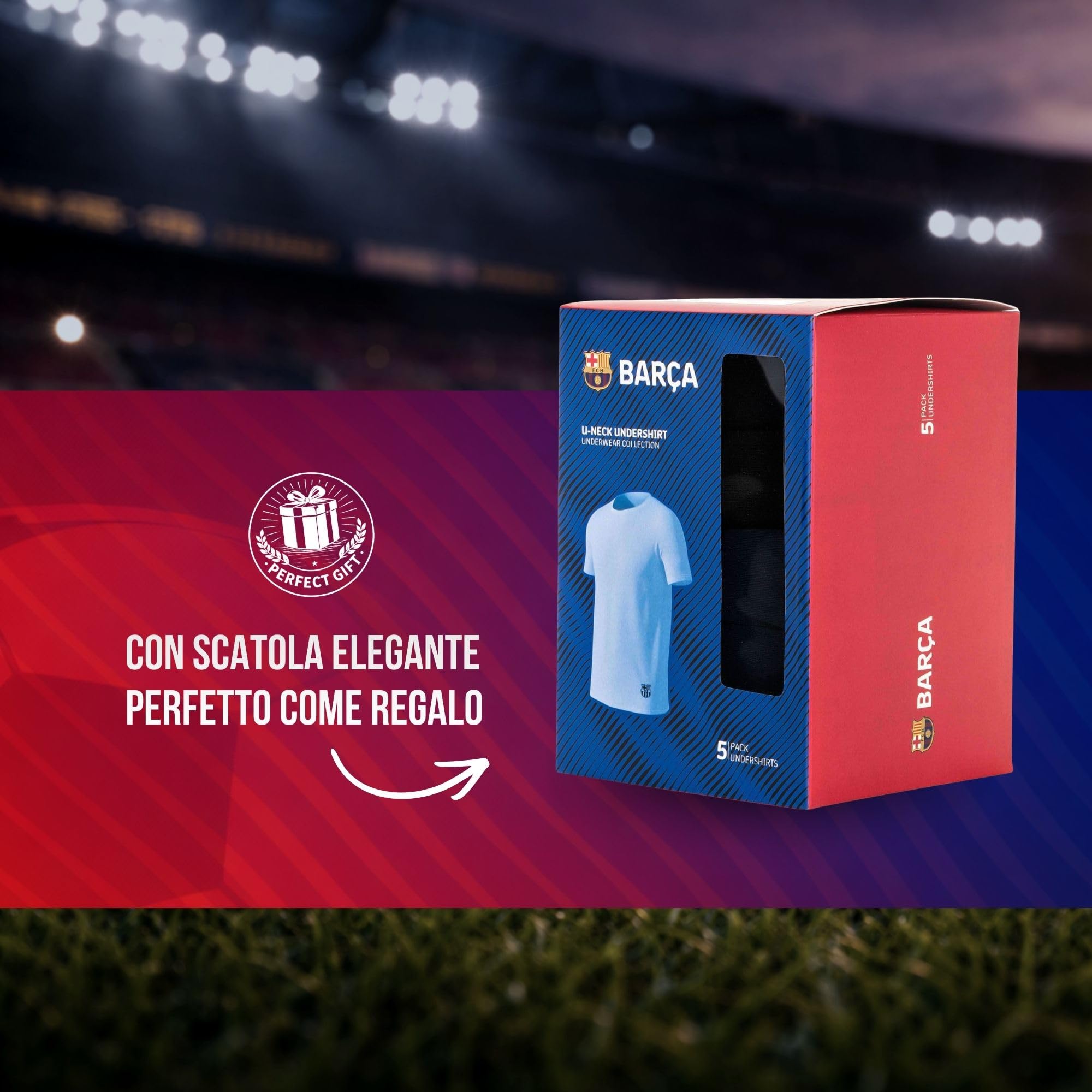 FC Barcelona Magliette Uomo, Confezione da 5 – Prodotto con Licenza Ufficiale | Canotta e Maglietta Basic | Regalo per i Tifosi Uomini
