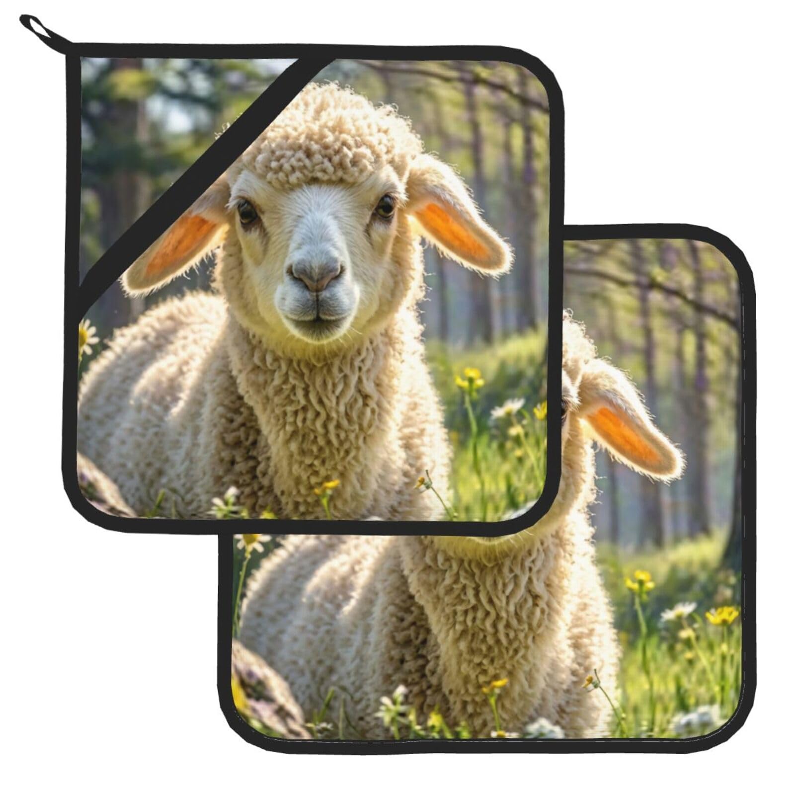 Pot Holder Set of 2 Heat Resistant Potholders Llama Alpaca Pot Holders Non Slip Kitchen Trivets Cooking Hot Potholder Washable Oven Mitts Oven Hot Pads for Kitchen Baking BBQ