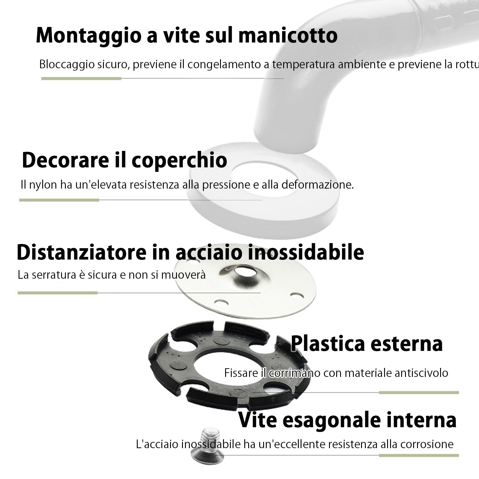 Maniglione doccia, Maniglione bagno disabili, Maniglioni per Anziani In Acciaio Inossidabile, Maniglie antiscivolo di sicurezza, 60 cm, antiscivolo, in ABS 304, in acciaio inox, per bambini, anziani
