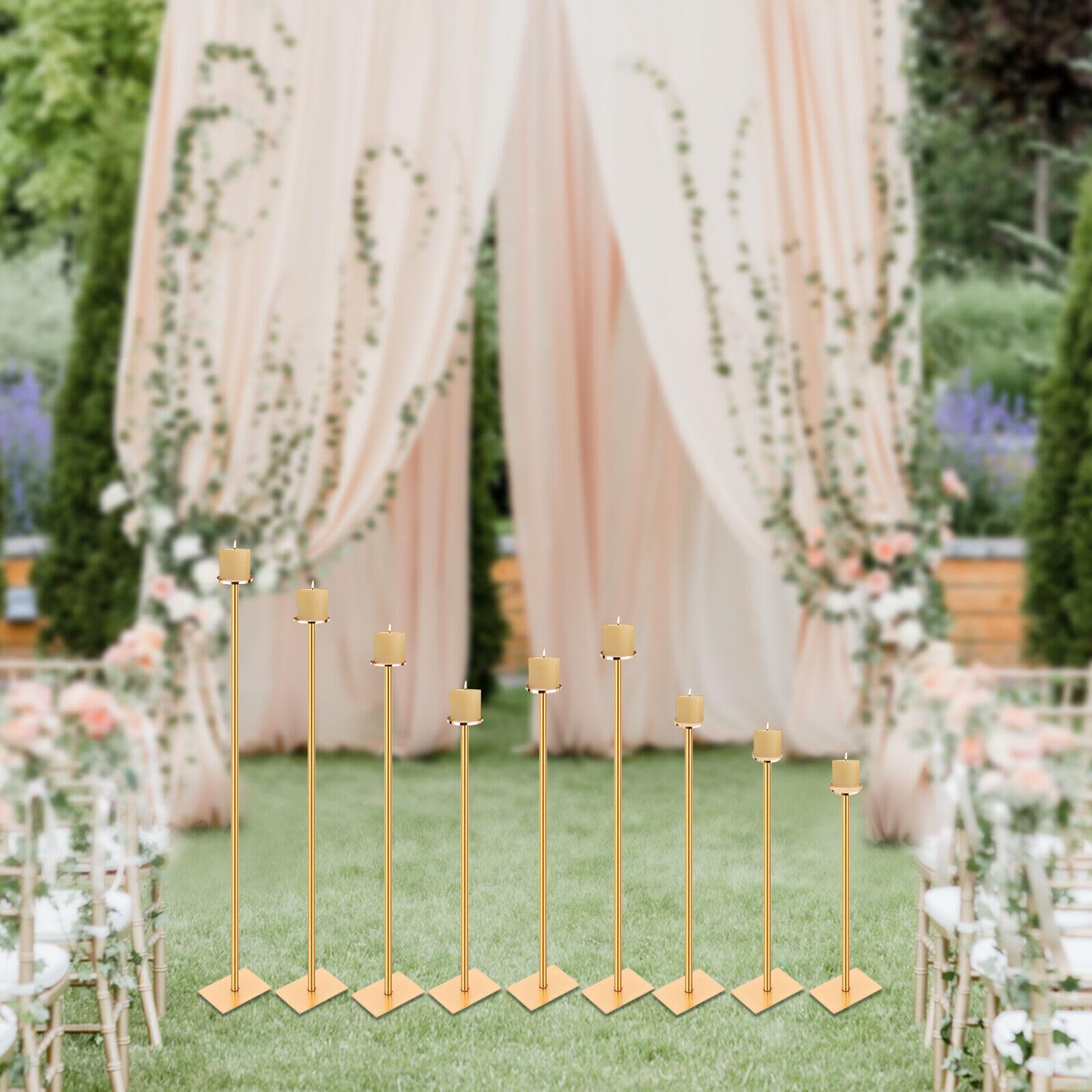 9Pcs Metal Gold Candelabra of Different Heights, Table or Floor Candelabra Centerpiece Decorations Candle Holders for Candlesticks Floral, Wedding Party Dinner Halloween Christmas