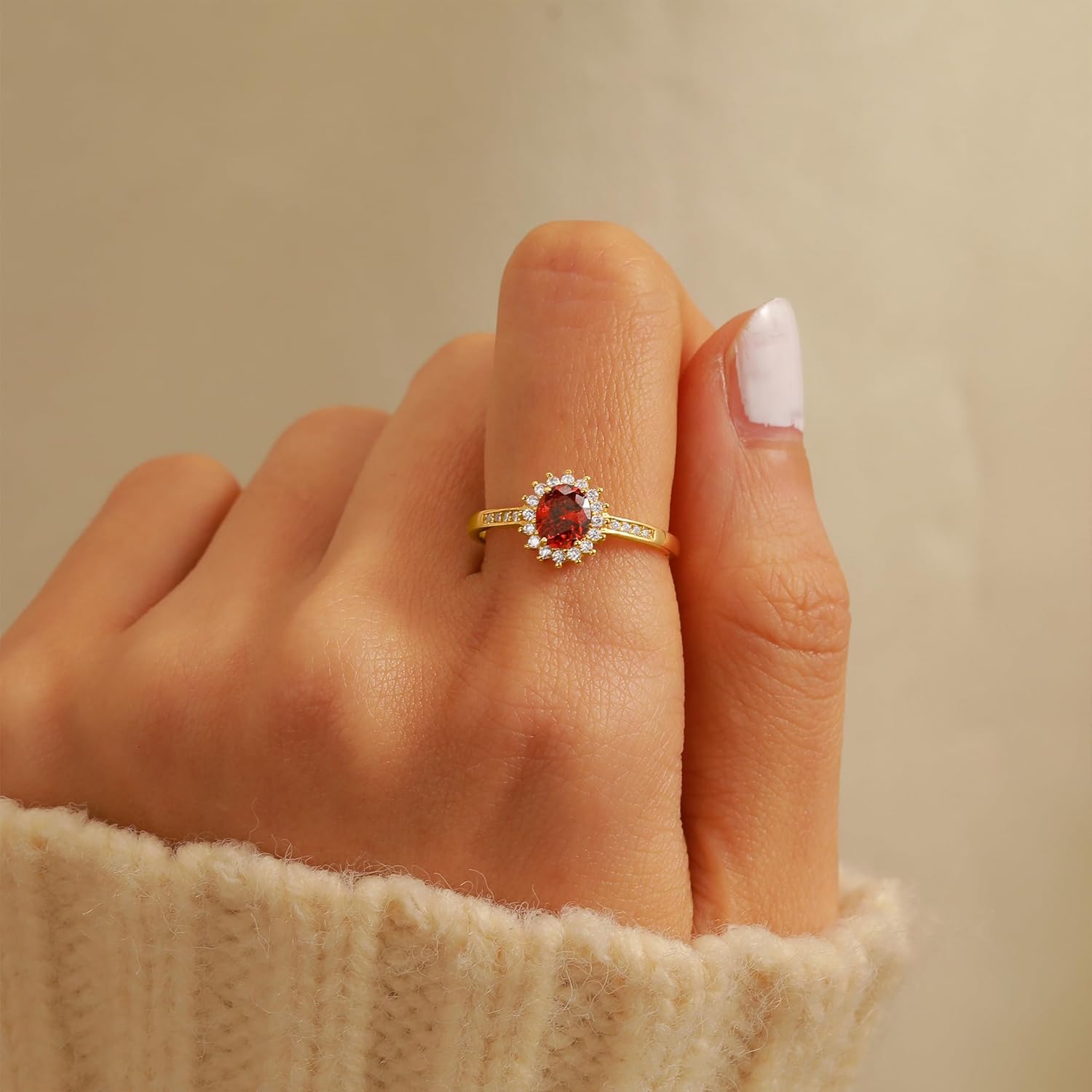 Ruby Rings for Women 925 Sterling Silver 14K Gold Plated July Birthstone Red Gemstone Ring Promise Rings for Her Dainty CZ Eternity Engagement Wedding Band Ring Valentines Jewelry Gifts - Image 3