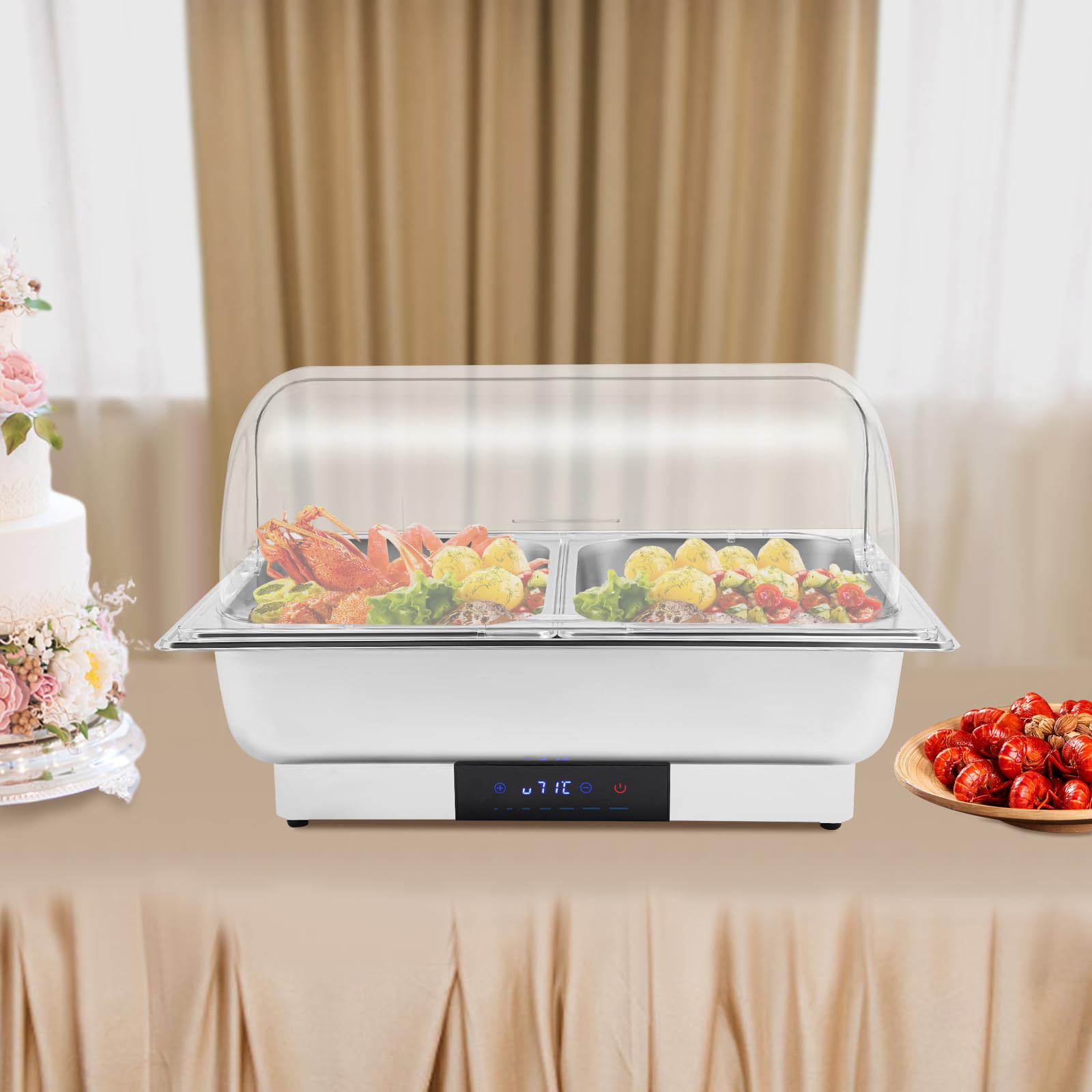 Serbatoio elettrico a buffet, set elettrico per piatti a buffet, in acciaio inox, 15 l, scaldavivande elettrico, professionale, 660 W, 35 – 90 °C, in acciaio inox per buffet