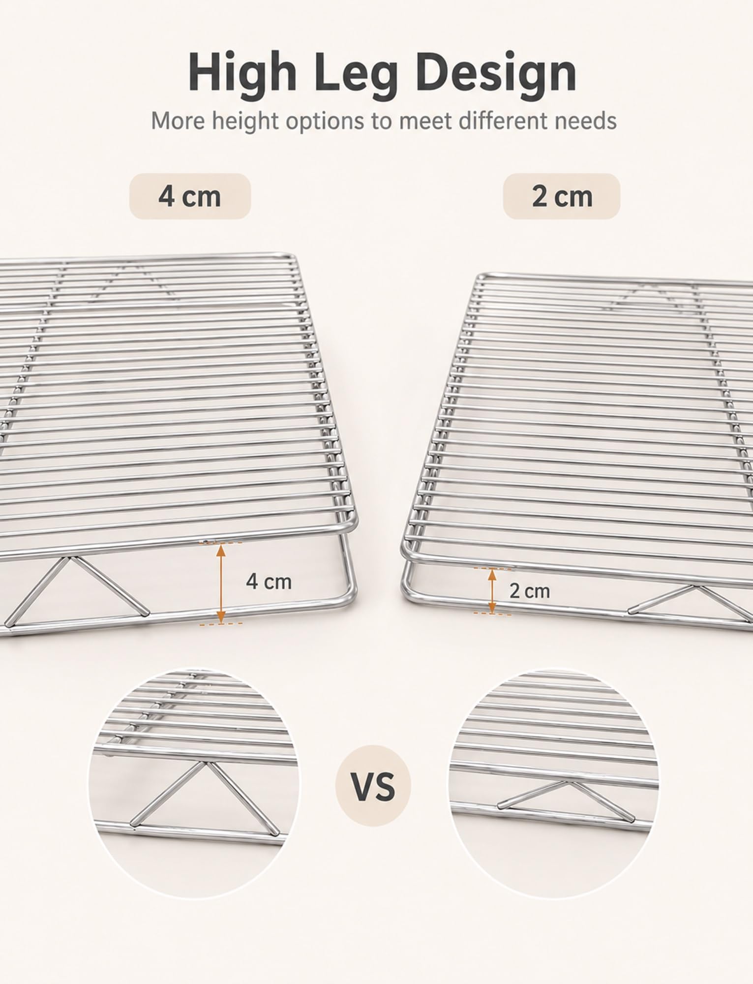 Rejilla elevada para cocinar carne y enfriar pan y repostería | Soporte de alambre de una pieza para organizar alimentos, altura de 2 o 4 cm(80x40x2cm)