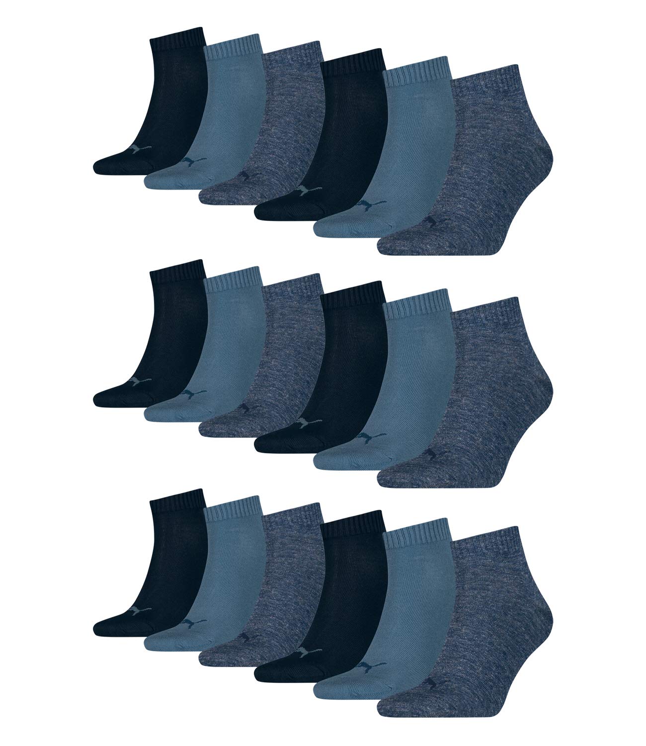 PUMA unisex Quarter Sportsocken Kurzsocken Socken 18 Paar, Farbe:Blau, Menge:18 Paar (6x 3er Pack), Größe:39-42, Artikel:-460 denim blue