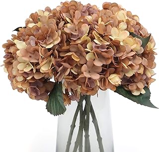 6Pcs Faux Hydrangea Flowers Vintage Artificial Silk Hydrangeas Flowers with Stems Fake Hydrangea Bouquets for Autumn Farmhouse Home Wedding Table Center Decoration（Autumn Yellow
