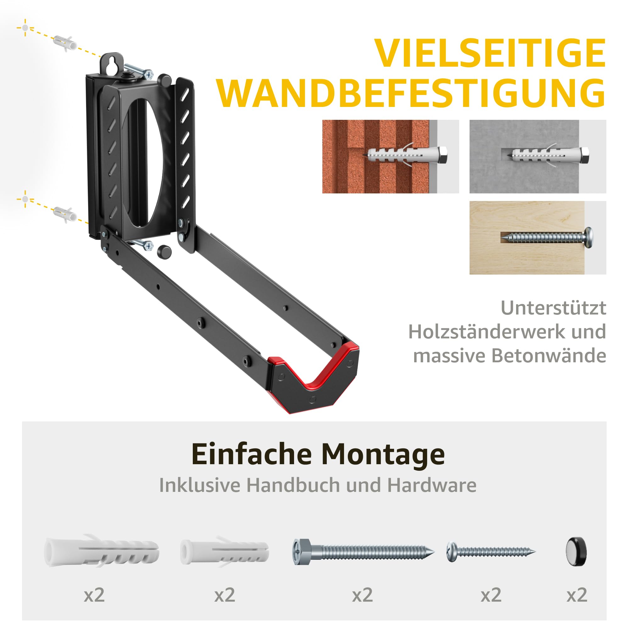 monTEK Schwenkbare Fahrrad Wandhalterung, Fahrradhalterung Wand ohne schweres Heben, platzsparender Fahrradständer für die Garage, einfaches Einhängen und Aushängen, kann bis zu 35 kg halten