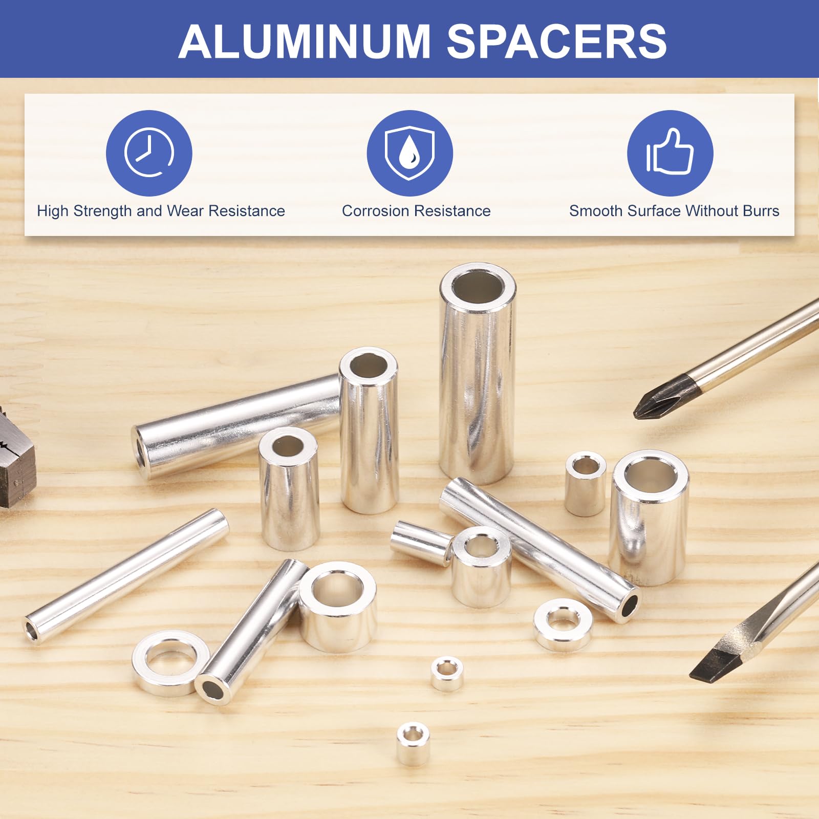 uxcell Lot de 16 entretoises en aluminium de 4,1 x 7 x 10 mm, finition unie, entretoises rondes en métal non filetées pour vis, boulons et tiges M4, argent