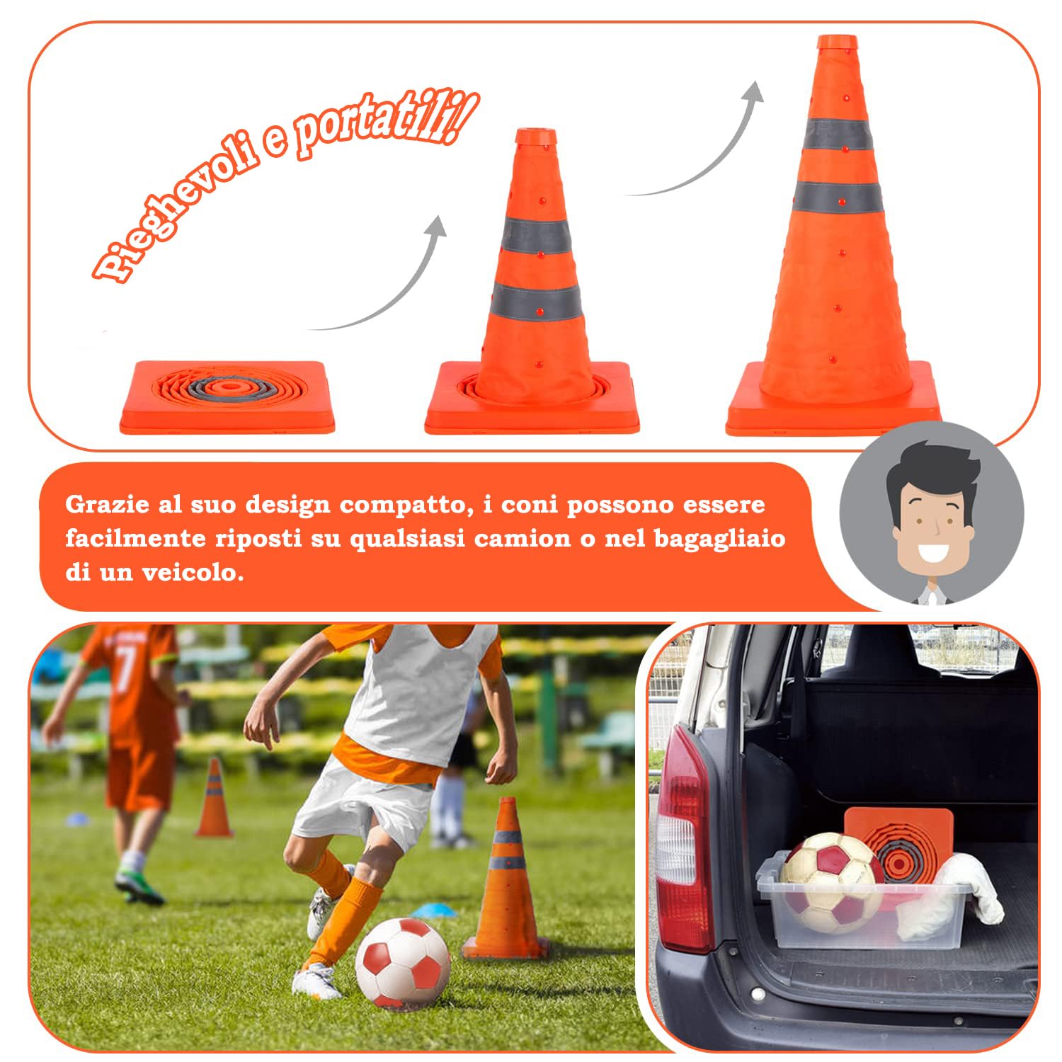 Coni stradali Traffico Pieghevole cono stradale, Blocco Stradale, stradali segnaletici, cono di sicurezza a striscia riflettente pop-up (4, 18in(45cm))