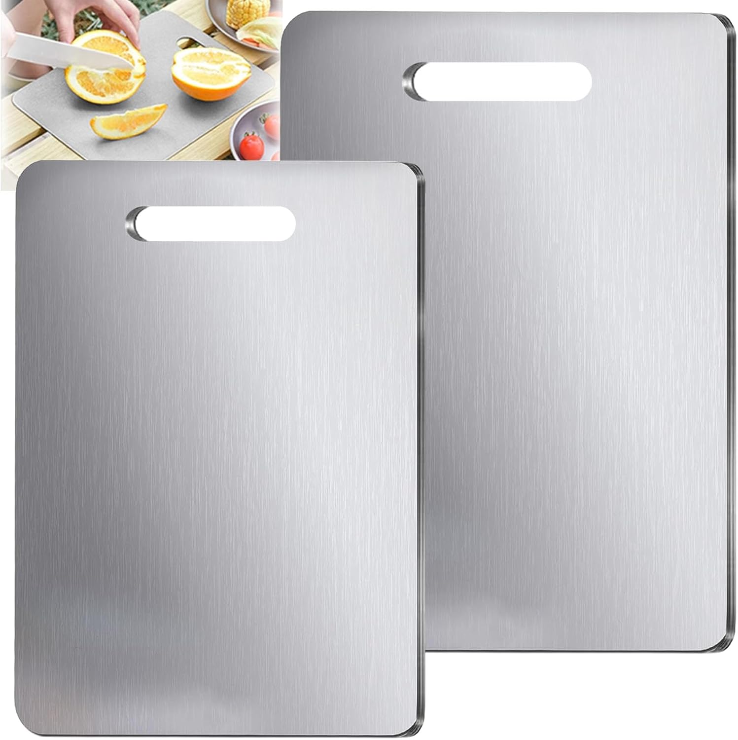 100% Pure Titanium Cutting Board Set of 2 – Double-Sided Pure Cut Titanium Cutting Boards for Kitchen Dishwasher Safe, Flexible Charcuterie Chopping Board Mat for Meats, Fruits & Vegetables (XL+XL)