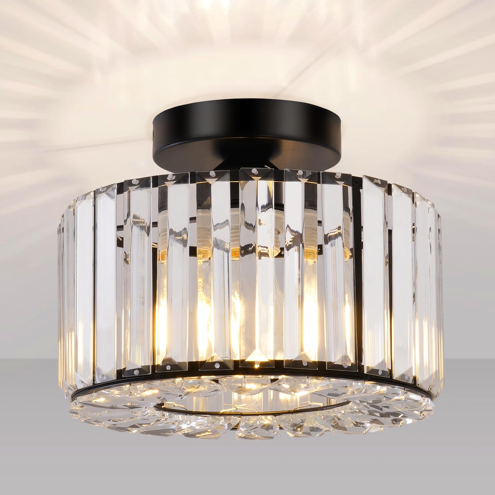 Seruno X Crystals Ceiling Light, Black Modern Ceiling Lighting Living Room Industrial Chandelier Semi Flush Mount Ceiling Lights for Bedroom Kitchen Dining Room Hallway Bathroom Foyer Bar — image 1