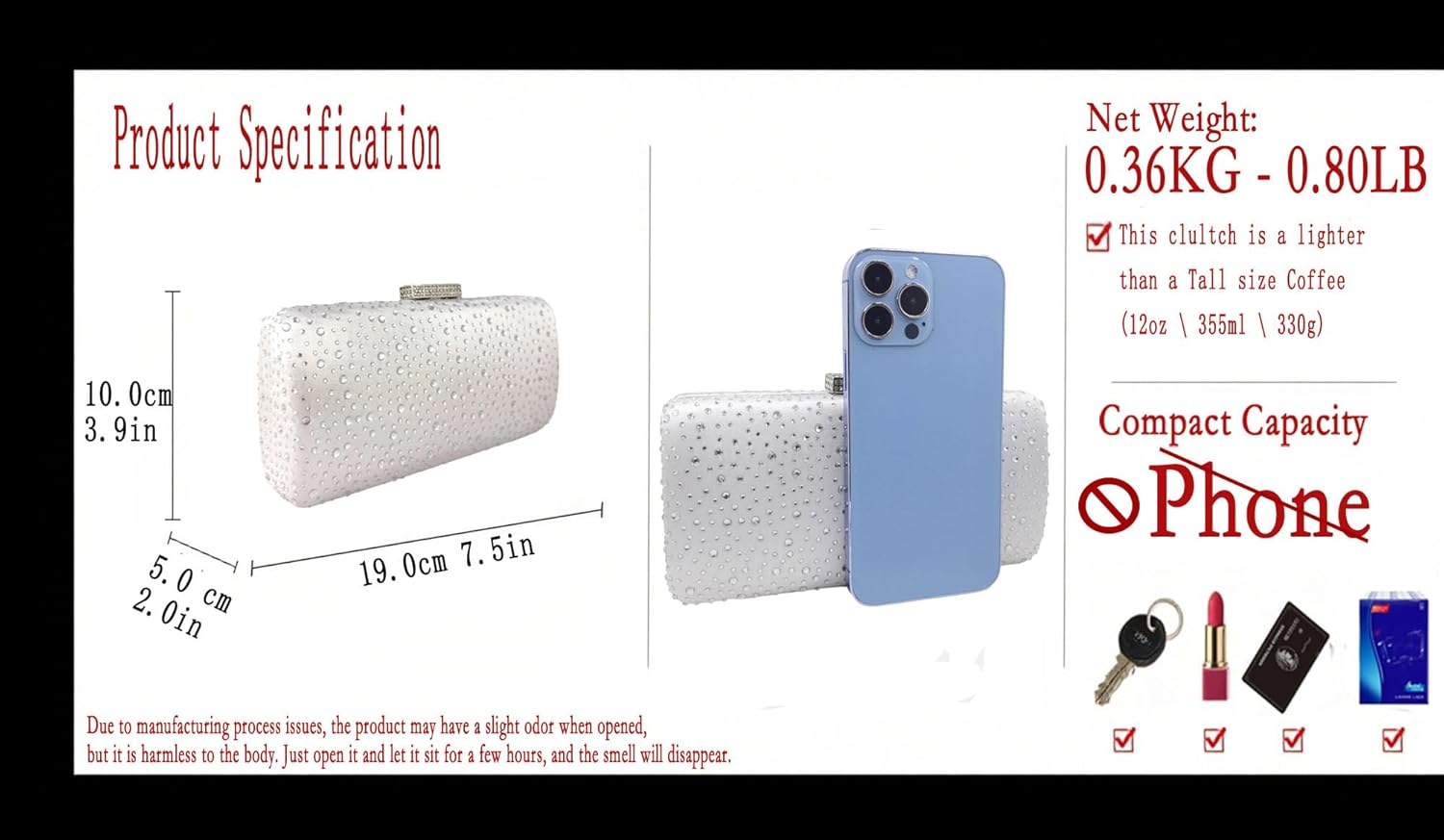 Boutique De FGG Elegant Women Crystal Clutch Purse Formal Evening Bags Wedding Handbags Cocktail Rhinestone Clutch Purse,Mini - Image 3