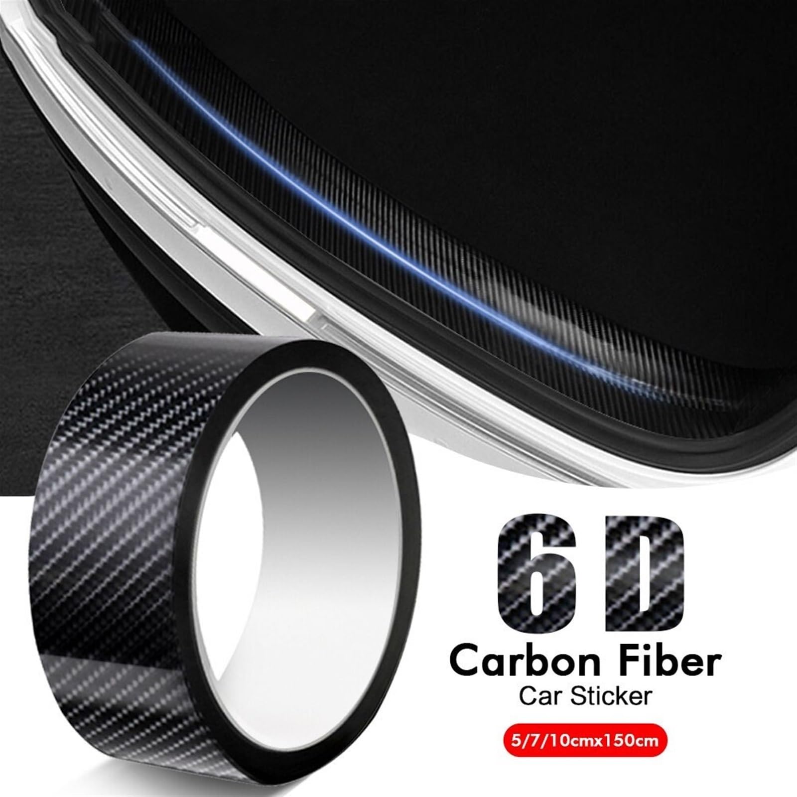 Tira Protectora de Parachoques Pegatinas para Coche con diseño de Fibra Carbono en Color Negro Brillante Resistentes al Agua 3D/6D, para Parachoques Puerta(Matte Black,3cmx150cm)