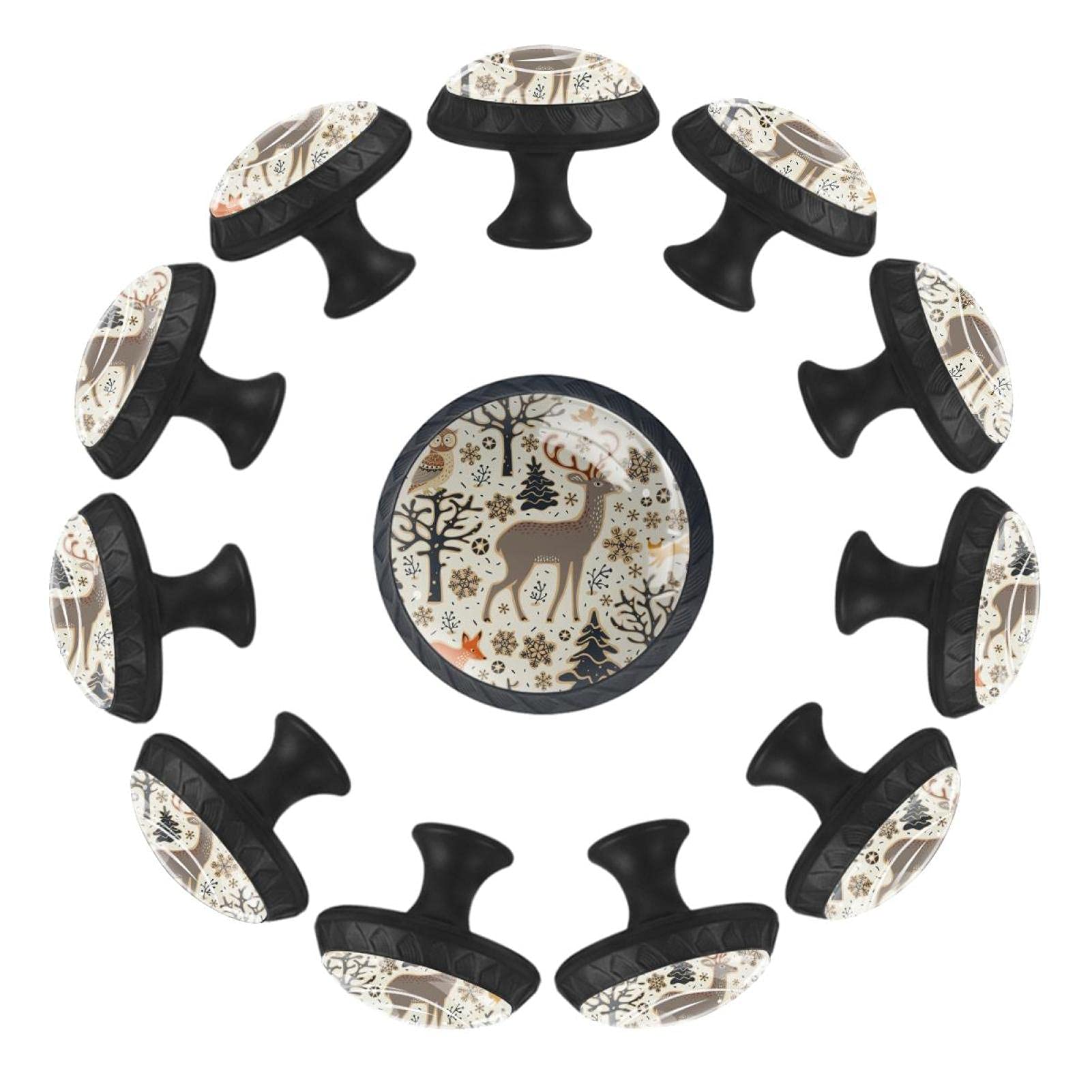 Boutons de meubles noir rond au design soigné de faune pour armoire