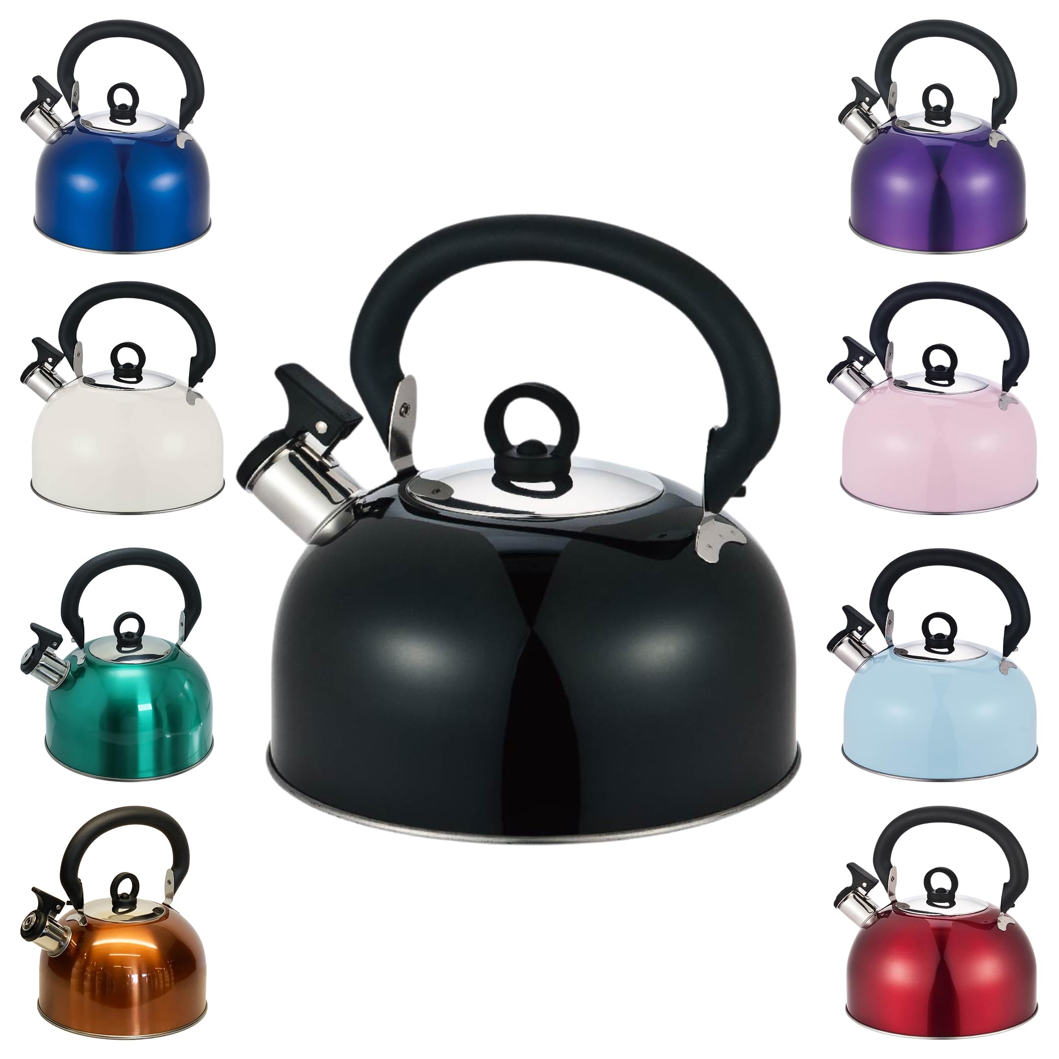 Buckingham Stainless Steel Whistling Kettle with Cool Touch Handle Suitable for Camping Hiking Indoor & Outdoor Use 2.5 litres (Black)