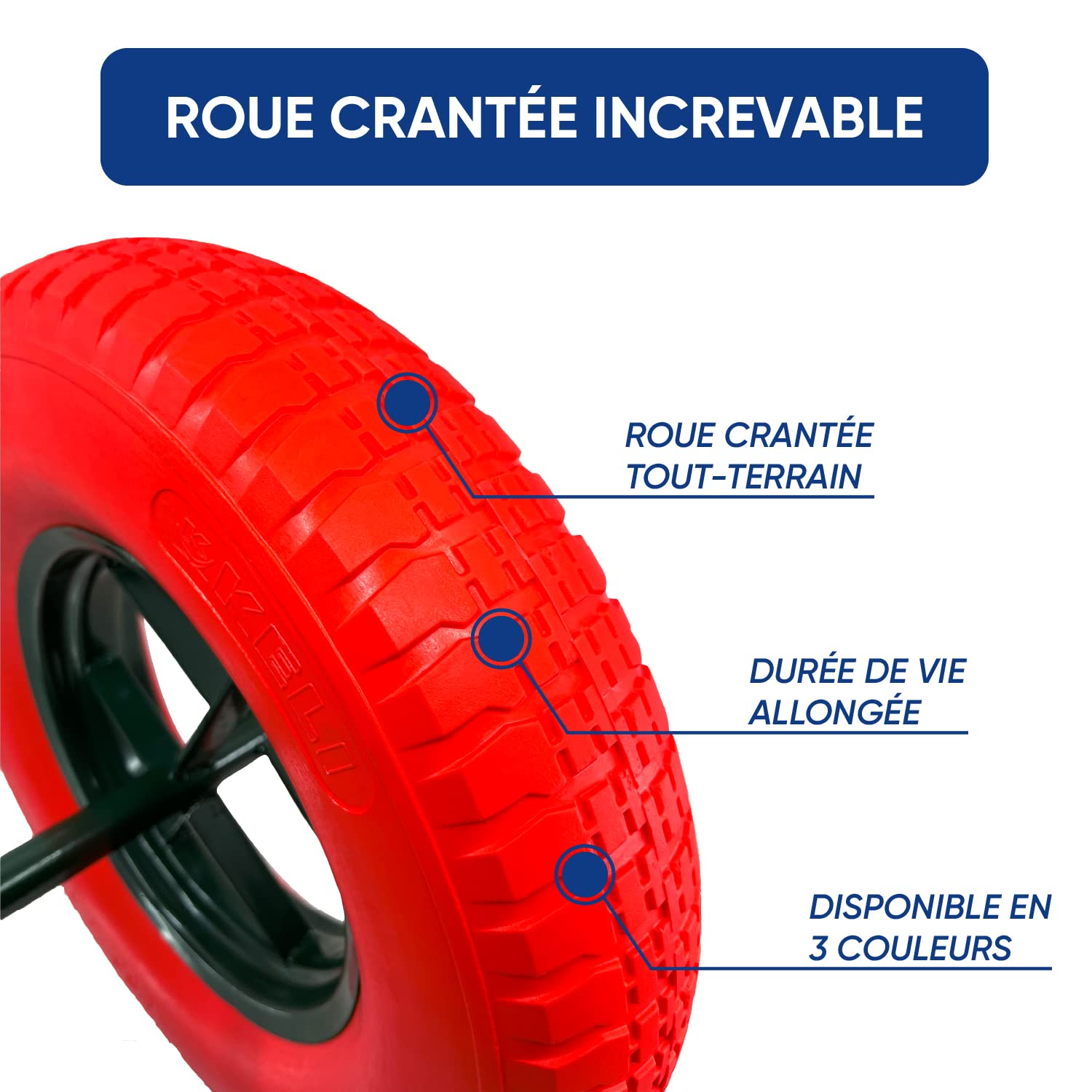Ruota Increbile, Diametro 400 mm, Asse 20 mm, Carico max. 250 kg (550 libbre), ultra resistente, ideale per carriola (ROSSO)