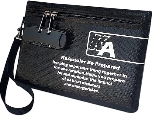 KaAutoler Bolsa ignífuga pequeña con cerradura, bolsa de dinero impermeable, con cremallera, caja de seguridad ignífuga, bolsa de dinero para