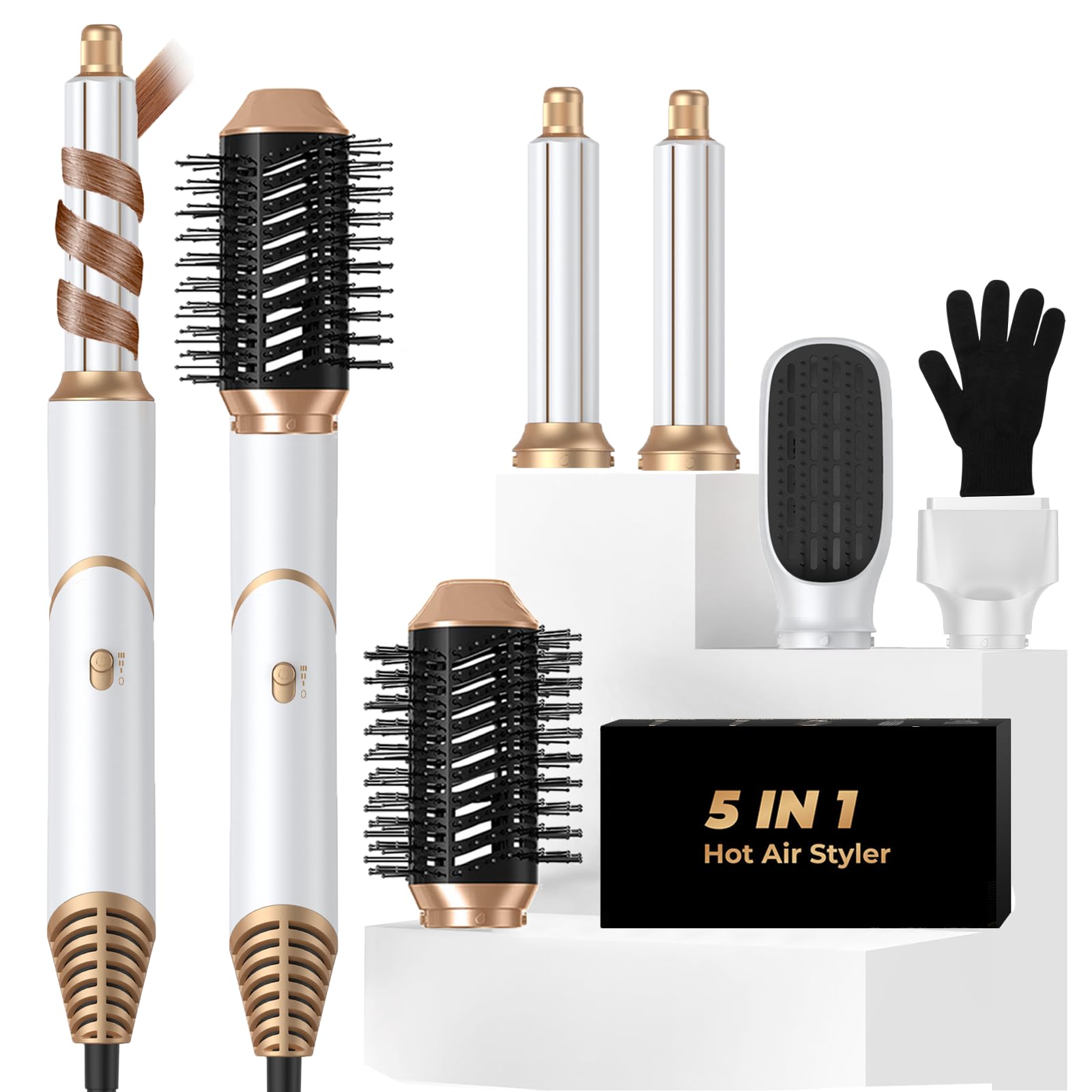 Blow Dryer Brush 5 in 1,Negative Ionic Magic Hair Styler,Hair Dryer Brush with Detachable Air Styler,Hot Air Brush for Women Volumizer,Straightener,Drying