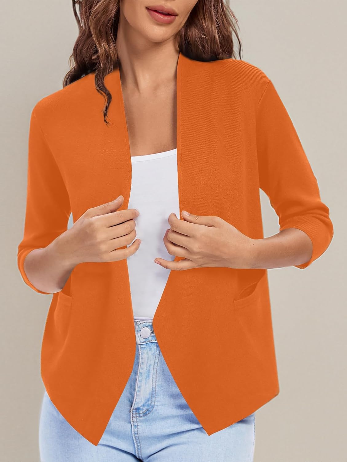 Urban CoCo Women's 3/4 Sleeve Cropped Open Front Cardigan Knit Lightweight V Neck Knit Bolero Shrugs with Pockets - Image 6