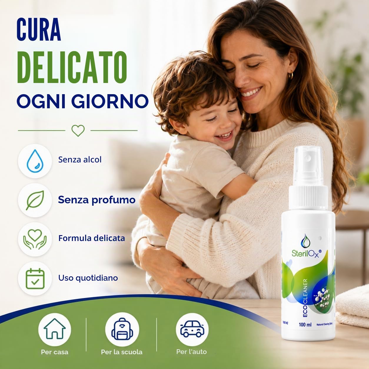 Spray 3 x 100 ml - Confezione cosmetica con acido ipocloroso | per mani, pelle e oggetti personali, sicuro per bambini e animali domestici, senza alcool e profumo
