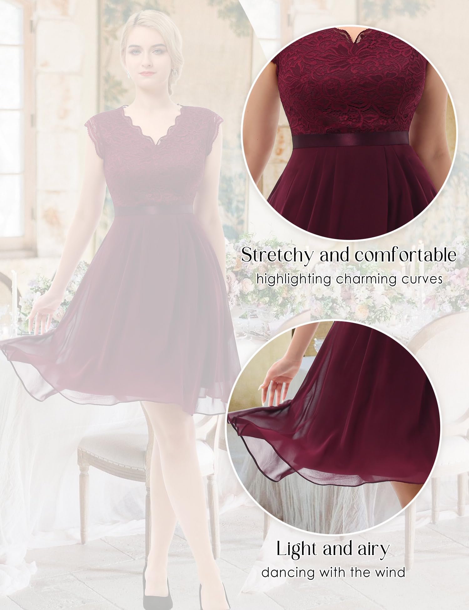 Dressystar Cocktailkleid Damen Hochzeitsgast Knielang Abendkleider Elegant für Hochzeit