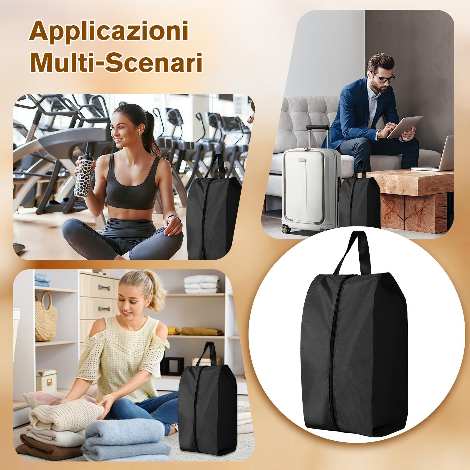 VEGCOO 5 Pezzi Sacchetti Porta Scarpe Impermeabili per Viaggio, 42cm Borse da Viaggio Portatili Unisex con Chiusura a Zip, Organizer per Scarpe per Sport e Vacanze, Nero