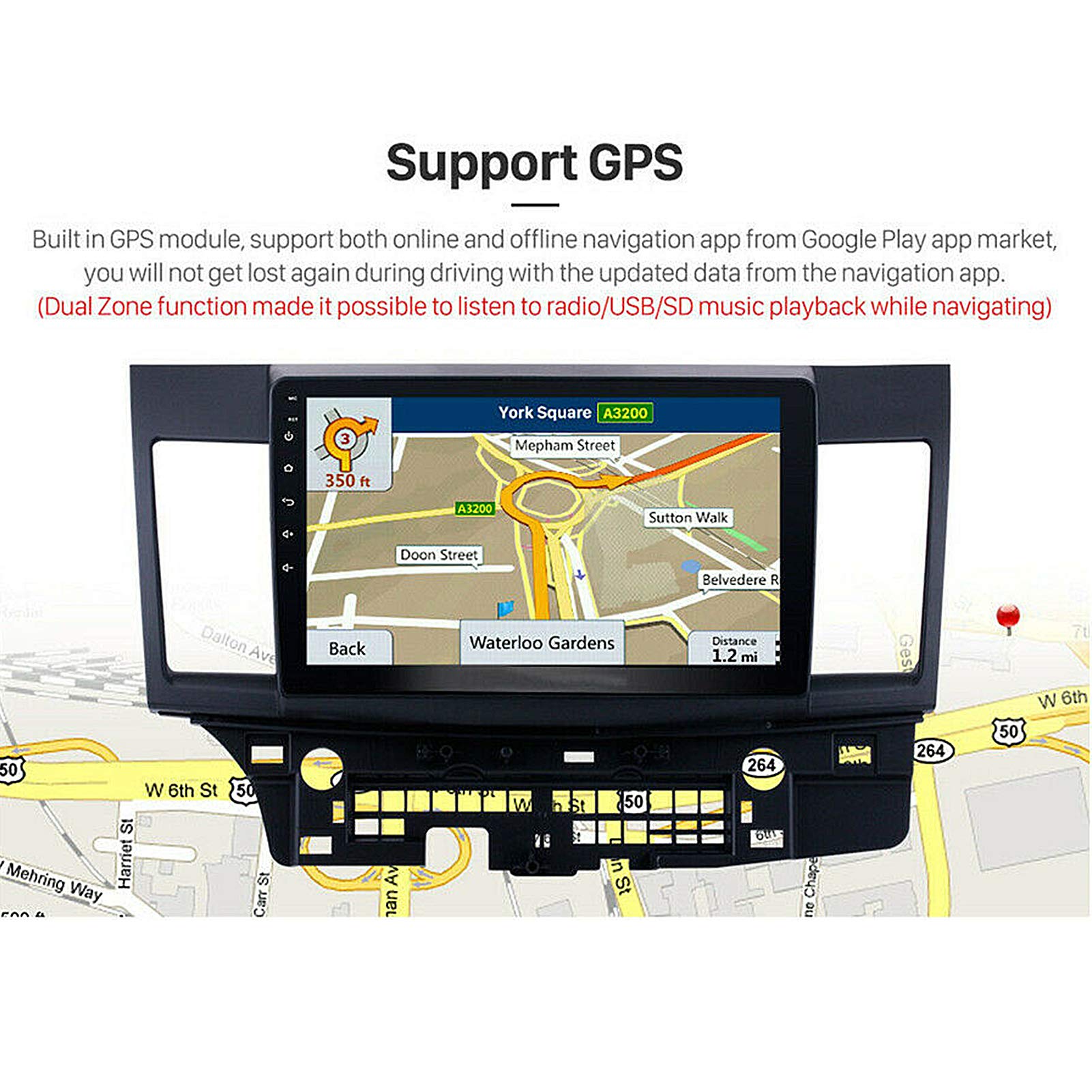 KIMISS Auto-Stereo-Touchscreen-Radio, 10,1-Zoll-Auto-GPS-Player 1 + 16 GB MP5-Player GPS-Navigationssystem Passend für Lancer EX 2010-2015
