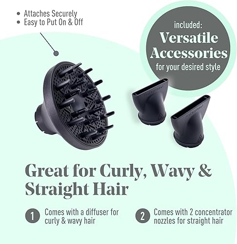 Miniatura 6 de MINT Secador de pelo iónico libélula con difusor  Secador de pelo profesional ligero  Ion negativo inteligente  Secador iónico sin escobillas de