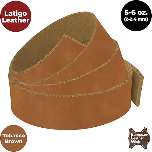 Miniatura 4 de ELW 5-6 oz (0.079-0.094 in) Latigo - Correas de cuero para cinturón, tamaño 1 x 60 pulgadas (1.0 x 59.8 in)  Marrón tabaco  Piel de vaca de grano