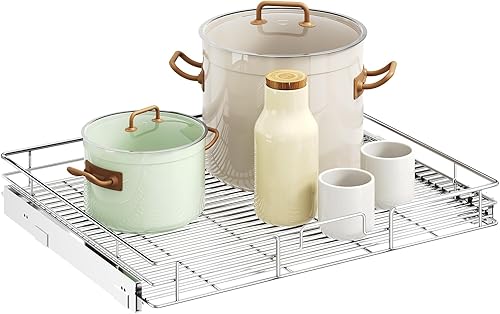 Vista 32 de LOVMOR Organizador de gabinete extraíble de 20 pulgadas de ancho x 21 pulgadas de profundidad, estantes extraíbles para armario de cocina, 1 Tier