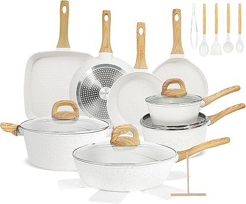 Juego de utensilios de cocina antiadherentes de 25 piezas (blanco)