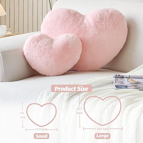 Miniatura 2 de XVTRU Almohada de corazón, suave almohada rosa en forma de corazón, bonita almohada decorativa de piel de conejo sintética, cojín de felpa de