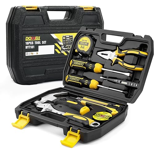 DOWELL 10 Piece Small Tool Kit,Mini Portable Tool Set,Home Repair Hand Tool Kit with Plastic Tool box Storage Case