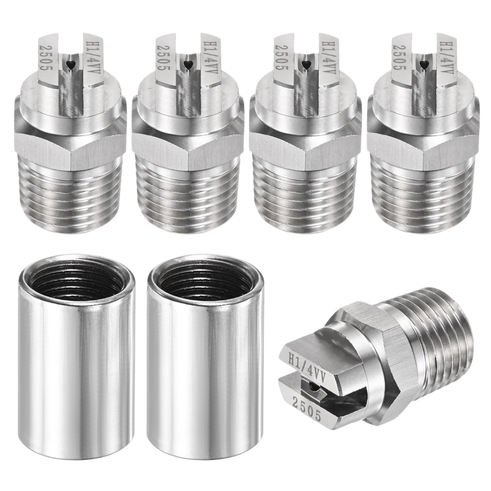 TIXIPEM 1/4" BSP Male 25 Degree Flat Fan Spray Tip [7PCS] - High Pressure Washer Spray Nozzle with 1/4" BSP Female Pipe Fitting Used for Water Guns - [Stainless Steel-1.4MM]