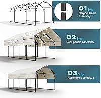 Vista 7 de ADVANCE OUTDOOR Kits de cochera de techo de metal, 10 x 20 pies, refugio de acero resistente a la intemperie, toldo de garaje duro