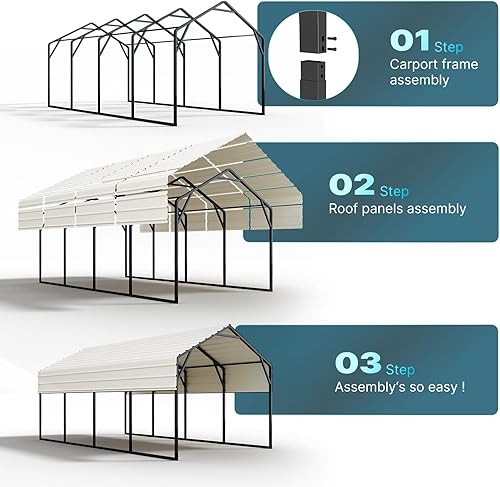 Miniatura 7 de ADVANCE OUTDOOR Kits de cochera de techo de metal, 10 x 20 pies, refugio de acero resistente a la intemperie, toldo de garaje duro