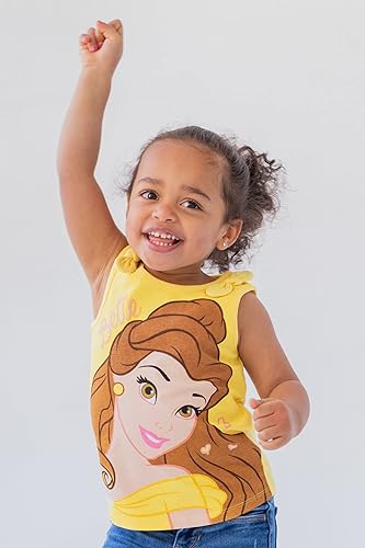 Miniatura 2 de Disney Princess Cenicienta Belle Moana Ariel Rapunzel Jasmine - Camiseta sin mangas para niñas pequeñas, paquete de 3 unidades