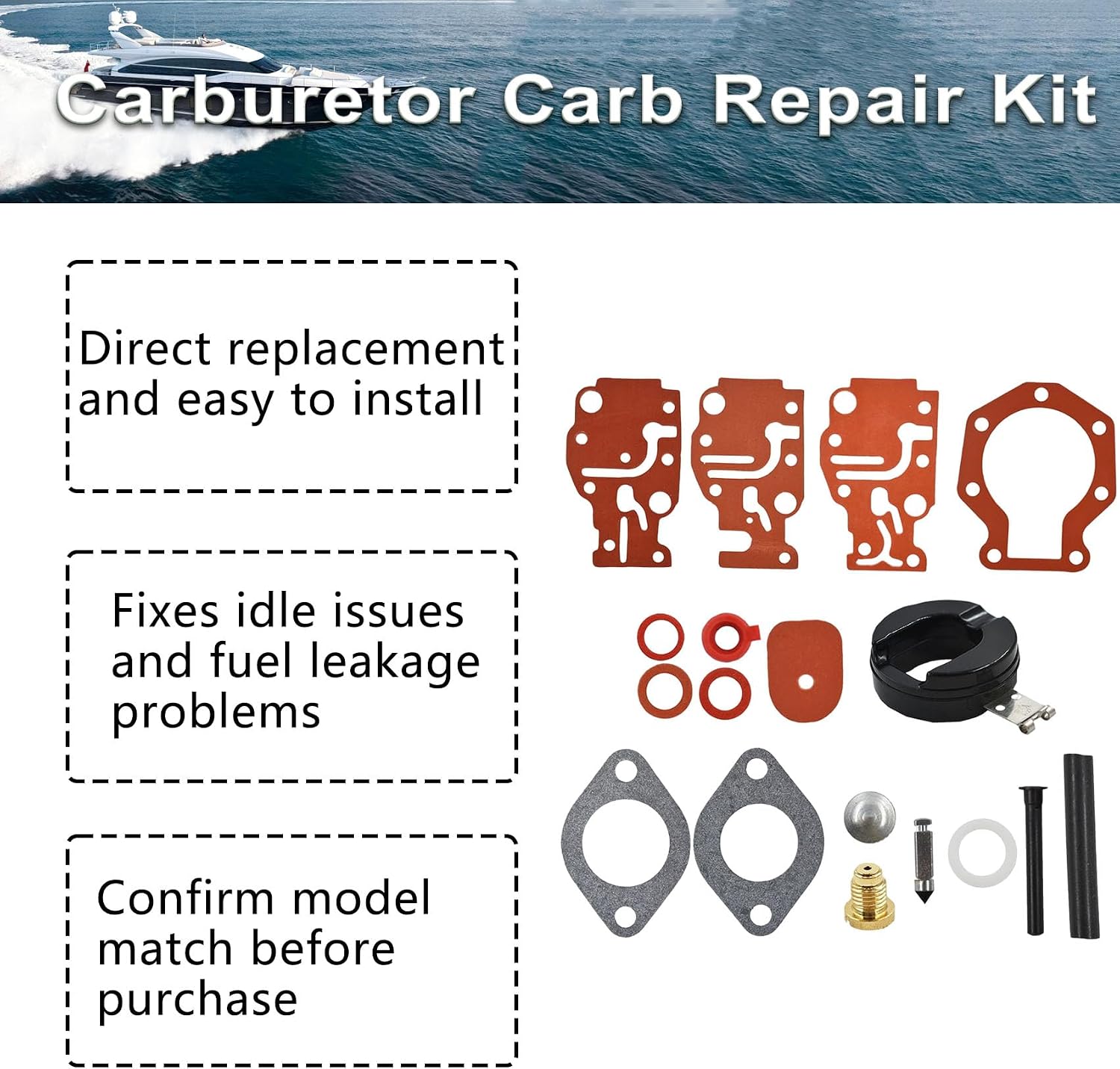 labwork Carburetor Carb Repair Kit Replacement for Johnson Evinrude 6hp 8hp 9.9hp 15hp 20hp 439073 0439073