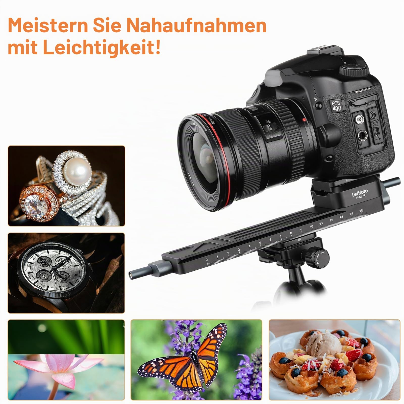 Leftfoto Präziser, stabiler Makro-Fokussierungsschienenschieber, bidirektionale Anpassung für Nahaufnahmen, Makrofotografie mit Arca-Swiss Schwalbenschwanz-Schnellwechselplatte