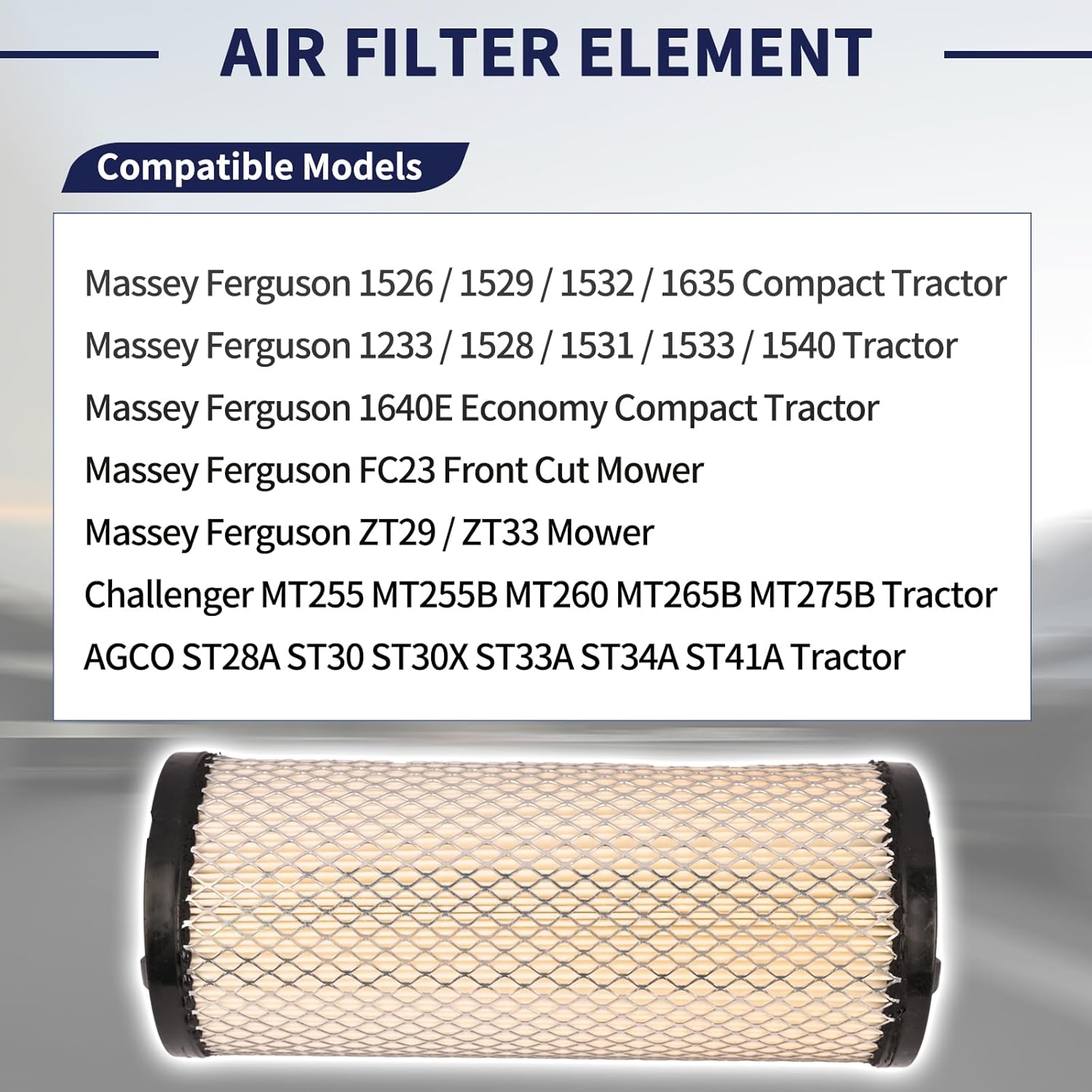 Air Filter Element 3607884M92 Compatible with Massey Ferguson 1233 1526 1528 1529 1531 1532 1533 1540 FC23 ZT29 ZT33 Challenger MT255 MT255B MT260 MT265B MT275B AGCO ST28A ST33A ST34A ST41A