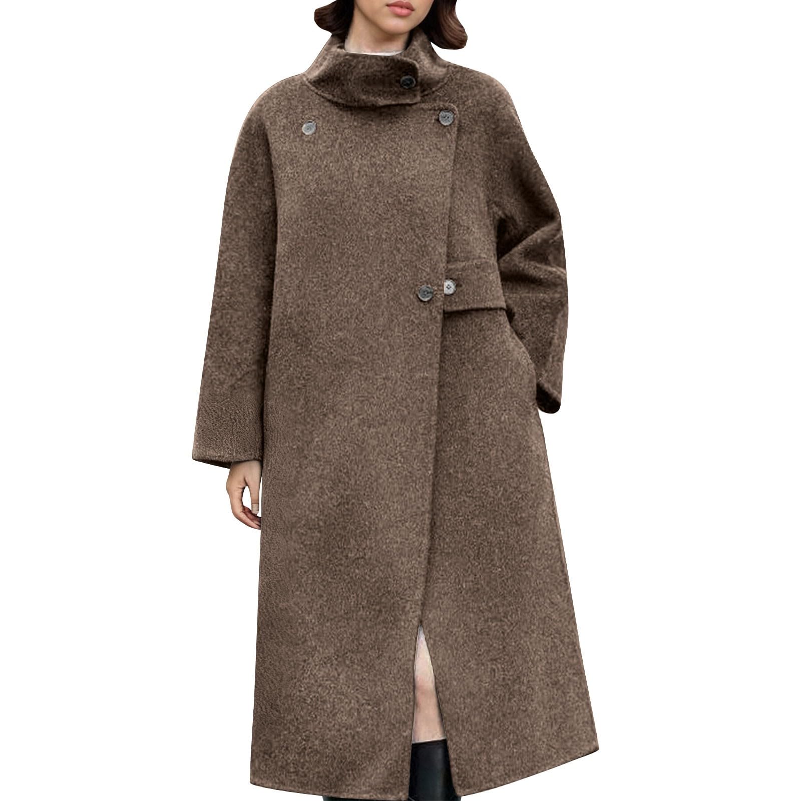 Lang Trenchcoat Damen mit Stehkragen Mantel mit schrägem Verschluss